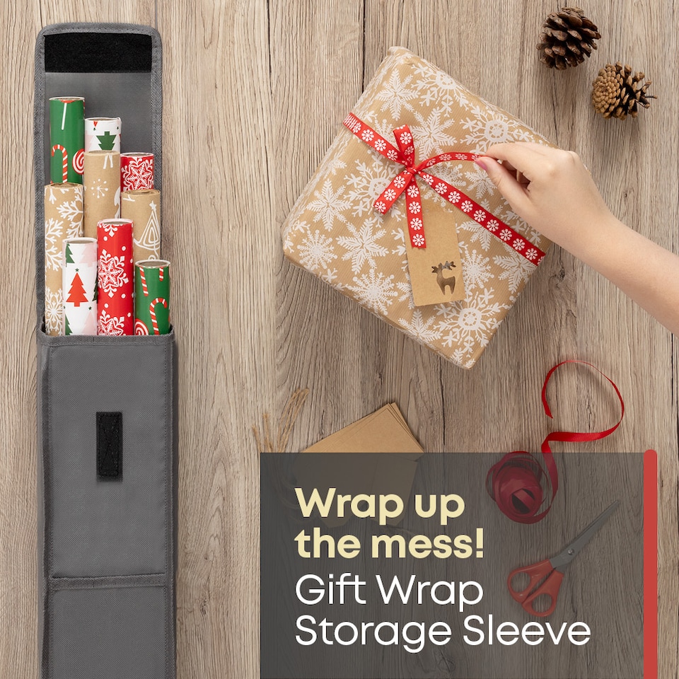 image 1 of Set of 2 Gift Wrap Storage Bags Wrapping Paper Organiser with Pockets & Handles Grey