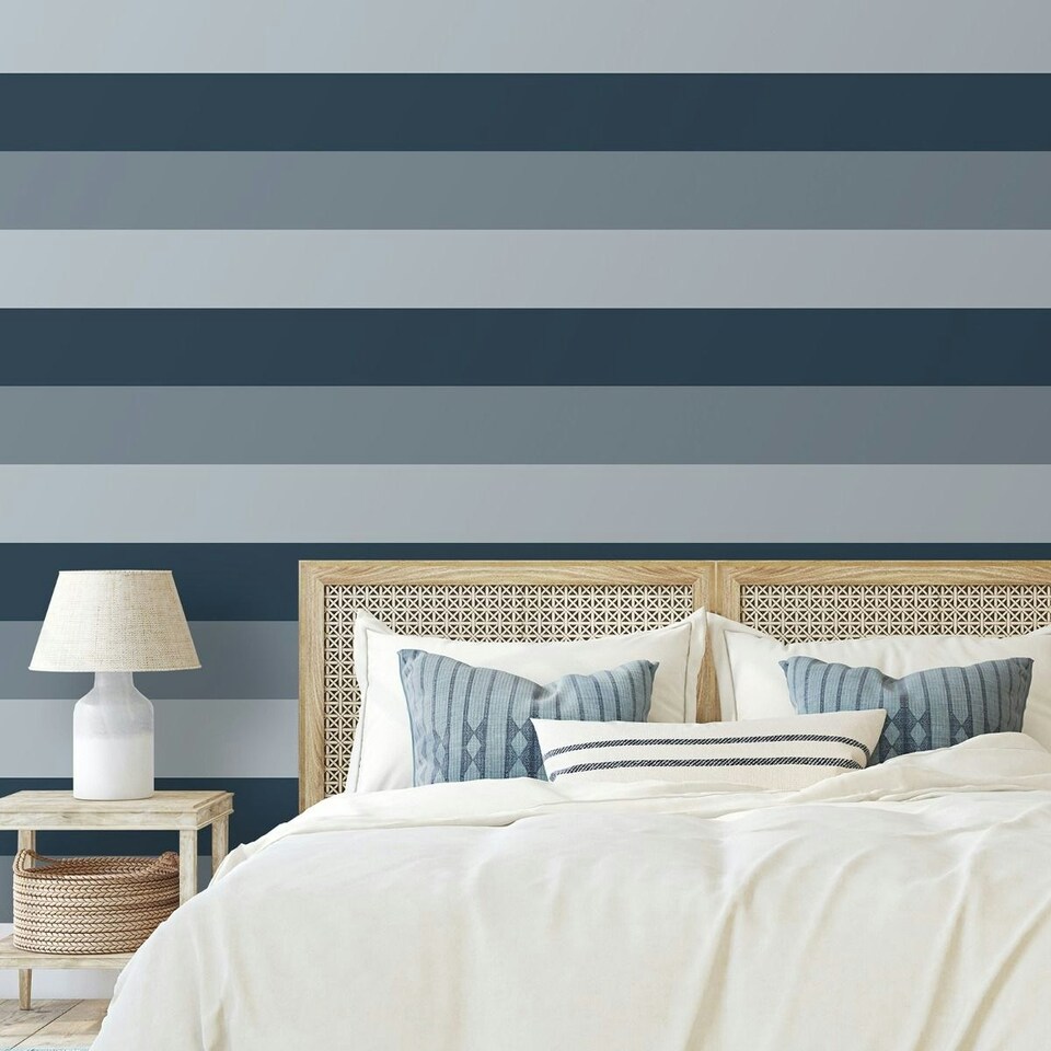 image 1 of World Of Wallpaper Stripe Textured Wallpaper - Soft Blue/Navy/Denim - 10m x 53cm | Blue