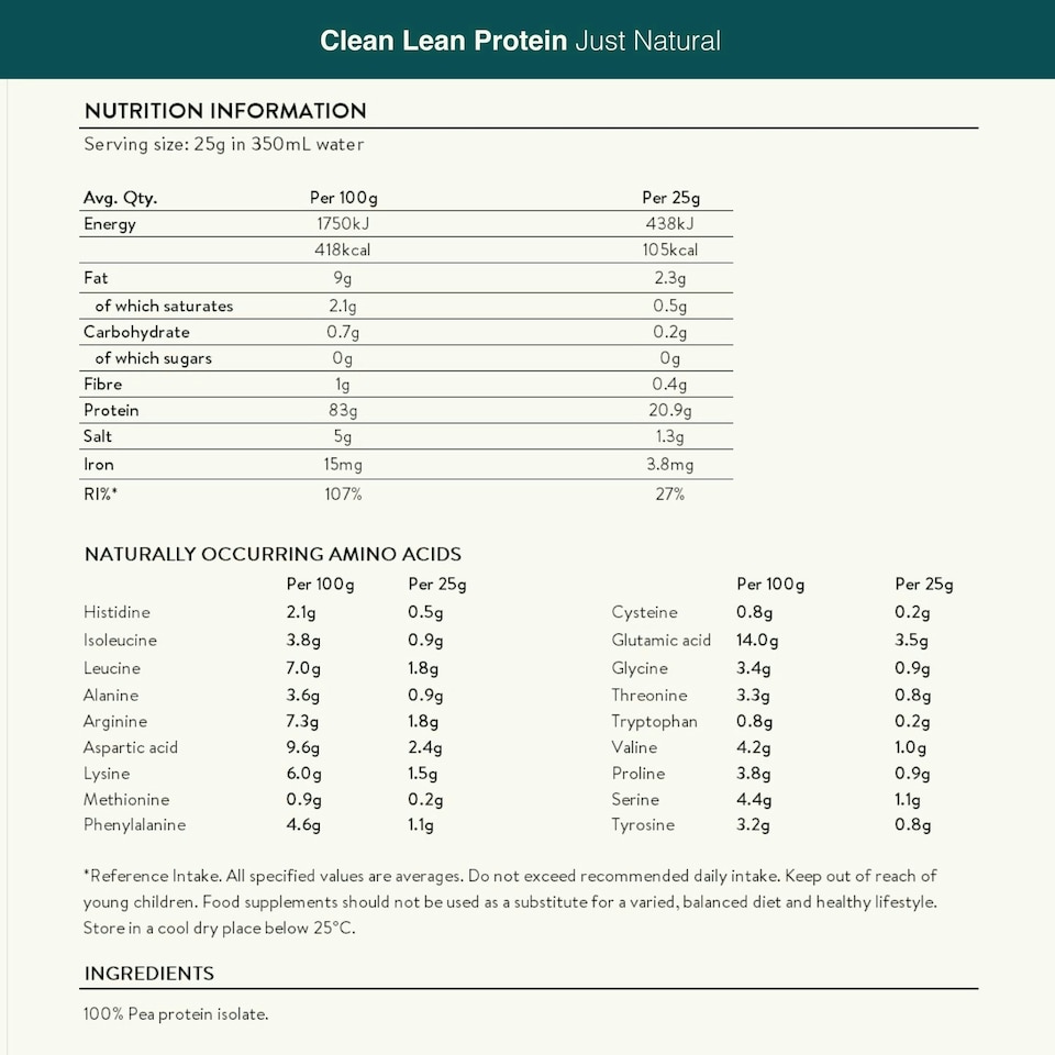 image 1 of Clean Lean Protein - Just Natural Pea Protein Powder - Vegan