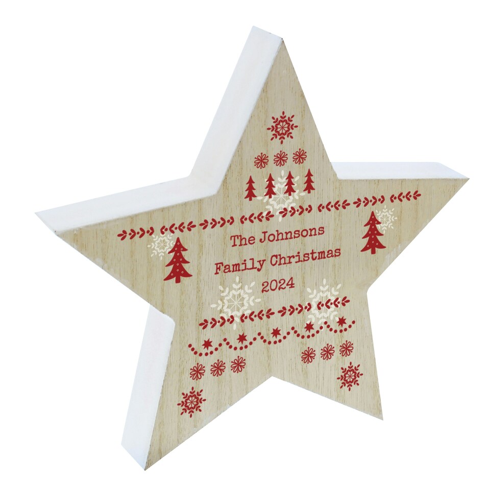 image 1 of Personalised Christmas Fair Isle Wooden Star Ornament