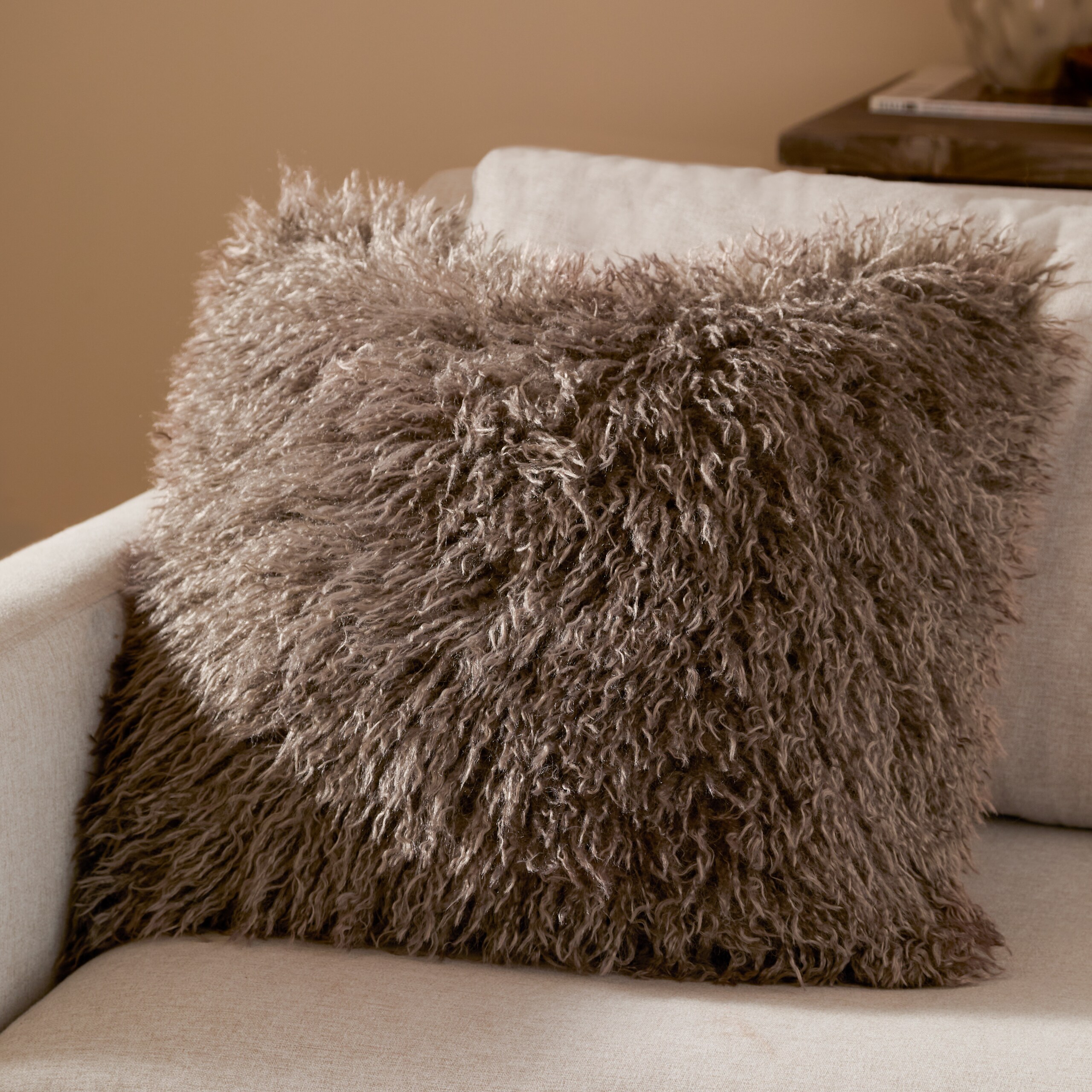 Furn Rowan Faux Fur Cushion | Brown | Mocha - Tesco Groceries