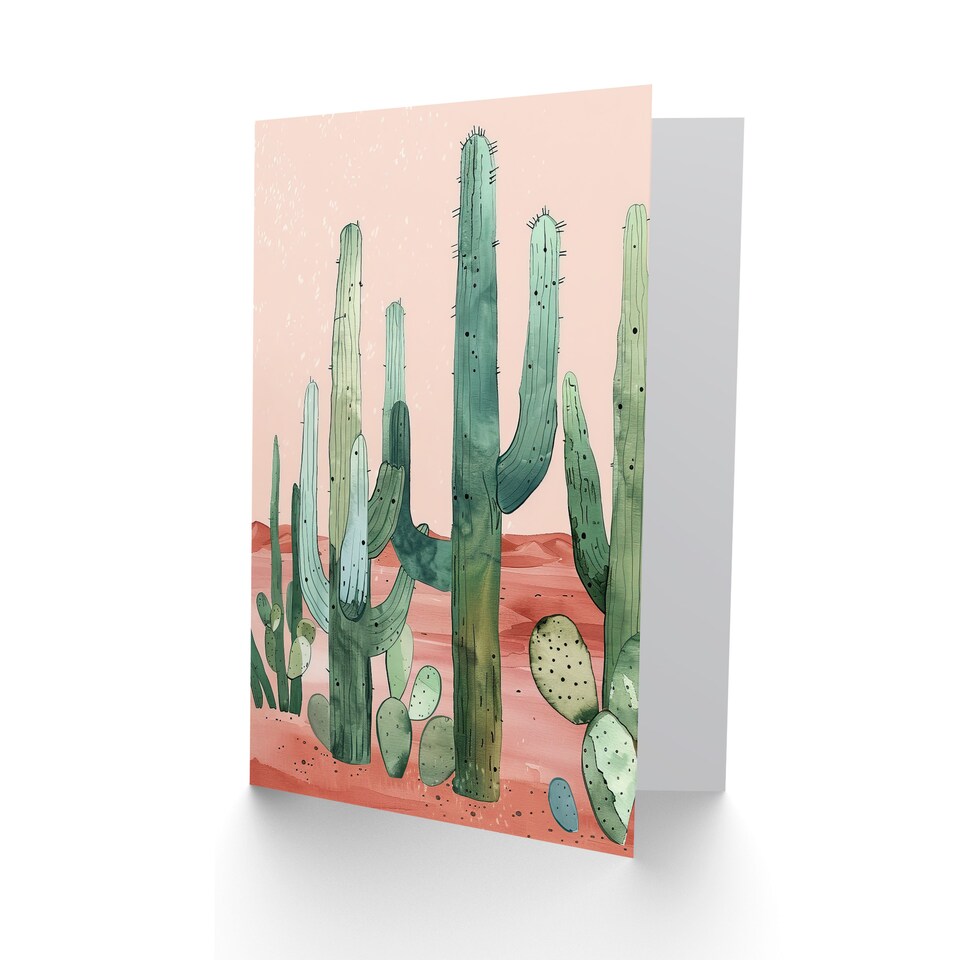 image 1 of Greeting Card Saguaro Cactus Pink Mexican Desert Landscape Farewell