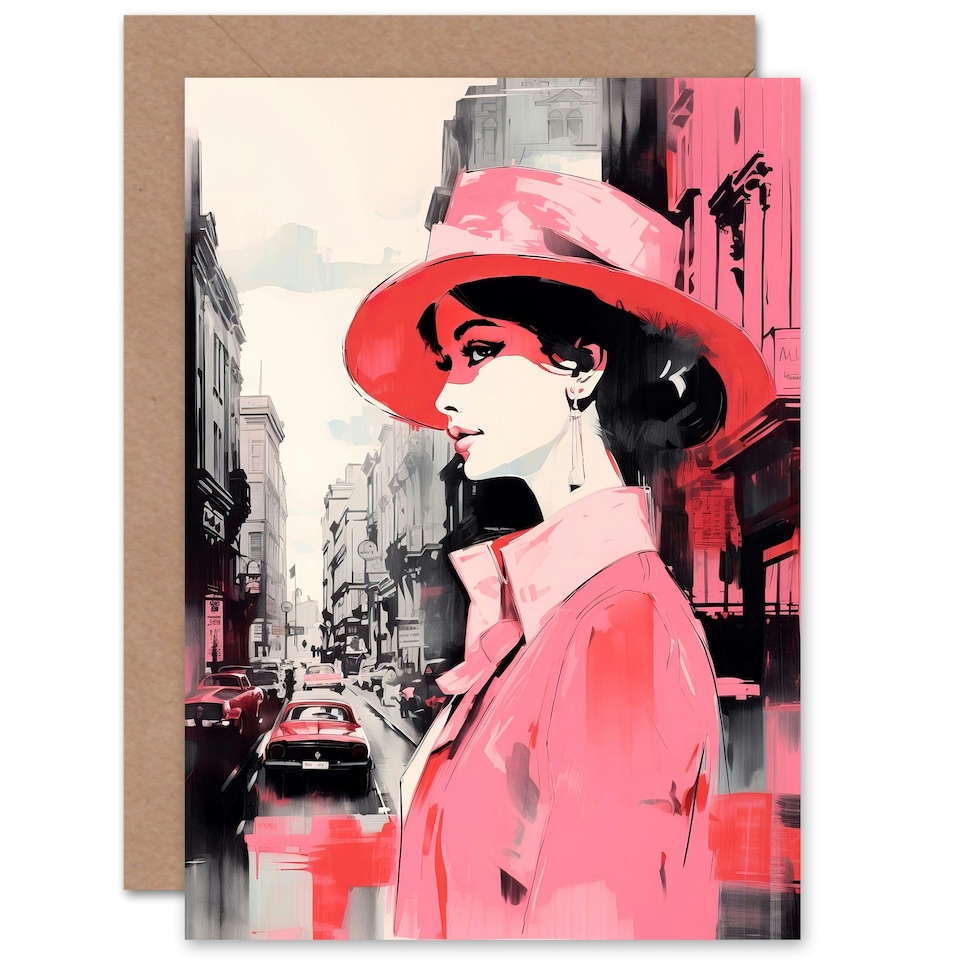 image 1 of London Vintage Woman Pink Fashion Wife Birthday Card