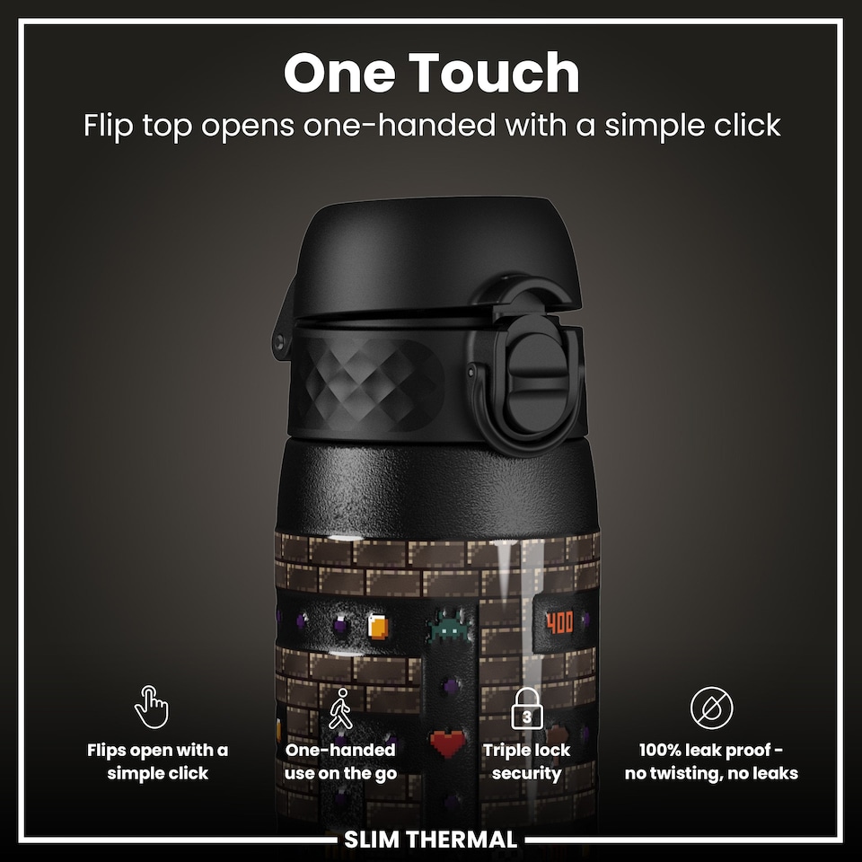 image 1 of Leak Proof Slim Water Bottle, Vacuum Insulated, 500ml (17oz) | Black | Gamer | One Size