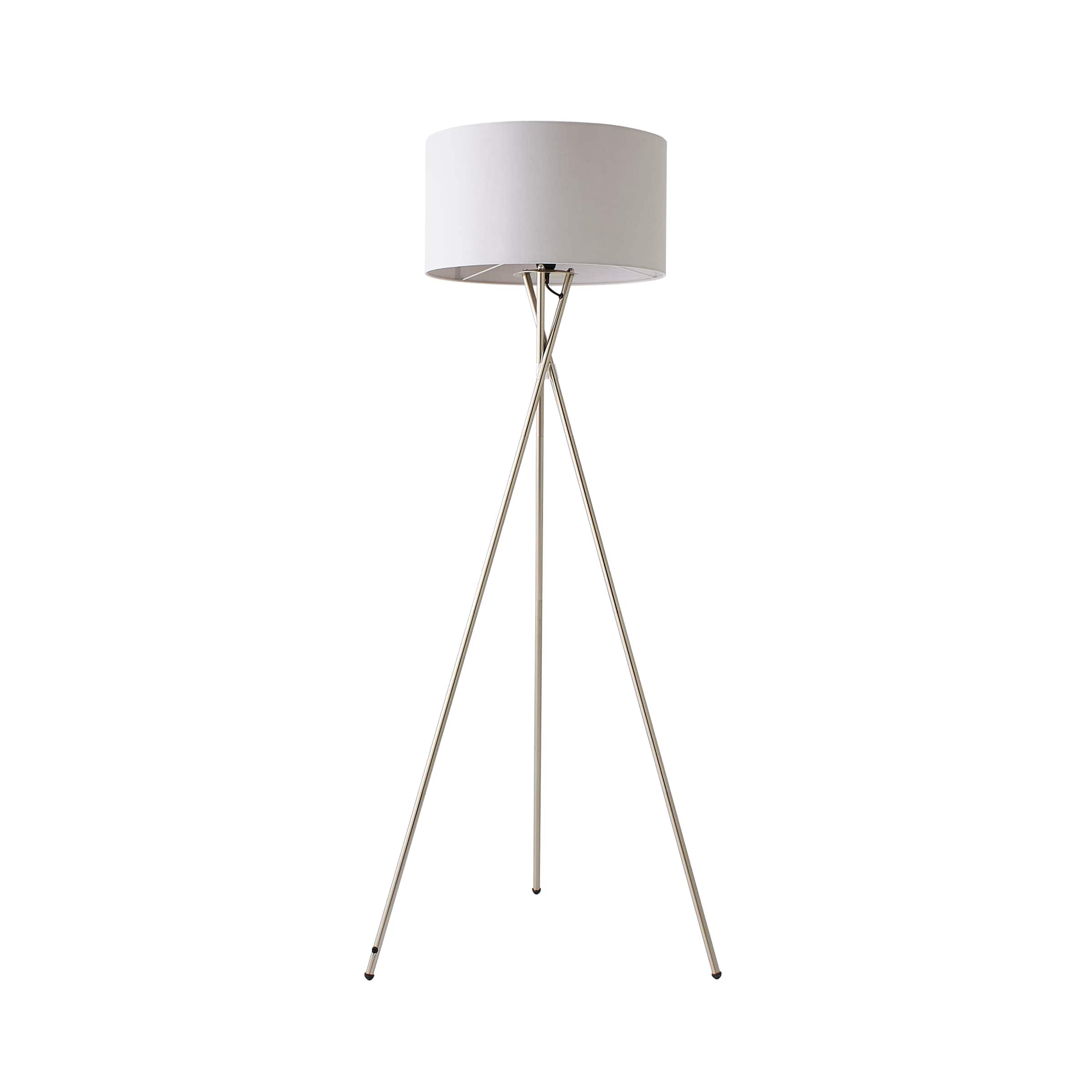 ValueLights Camden Brushed Chrome Tripod Floor Lamp with Grey Drum Lamp Shade
