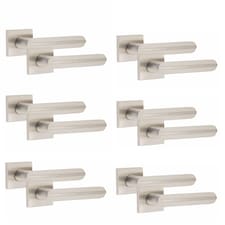 Golden Grace 6 Pairs Modern Lima Design Premium Door Handles on Square Rose in Satin Nickel Finish | Grey | 6 Pairs