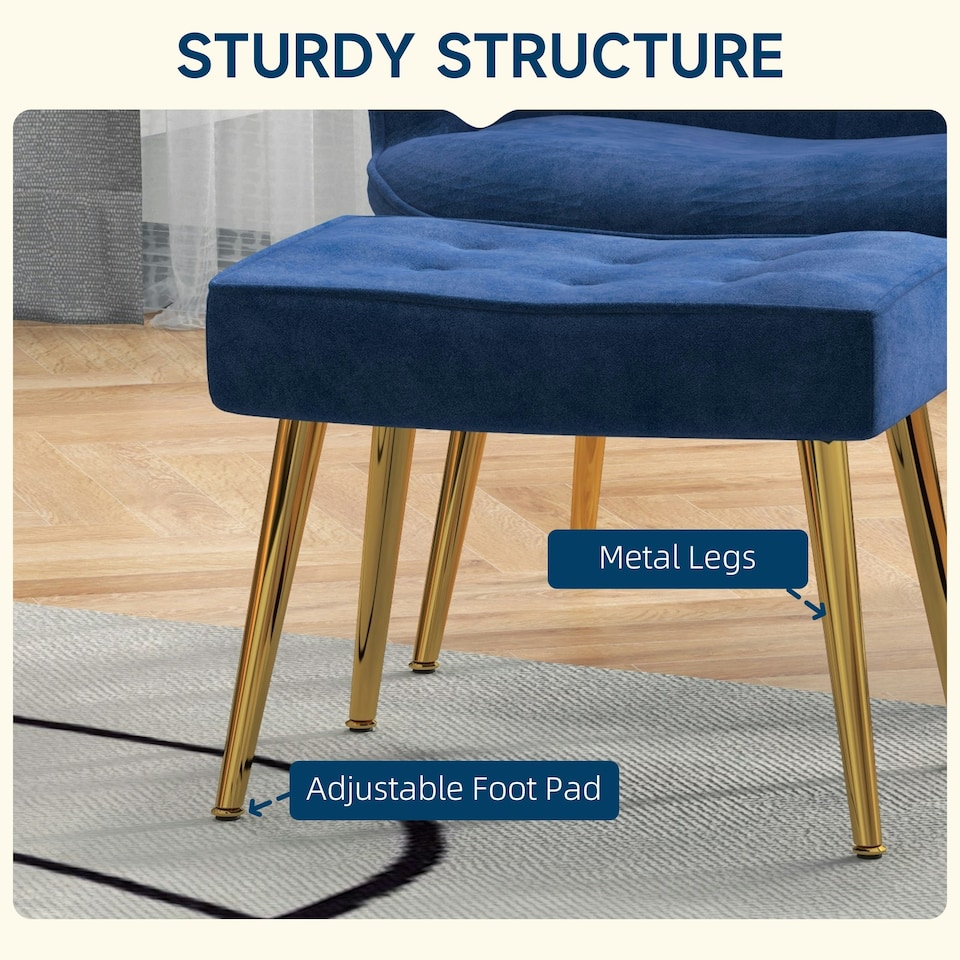image 1 of HOMCOM Button Tufted Armchair with Footstool and Gold Legs Dark Blue