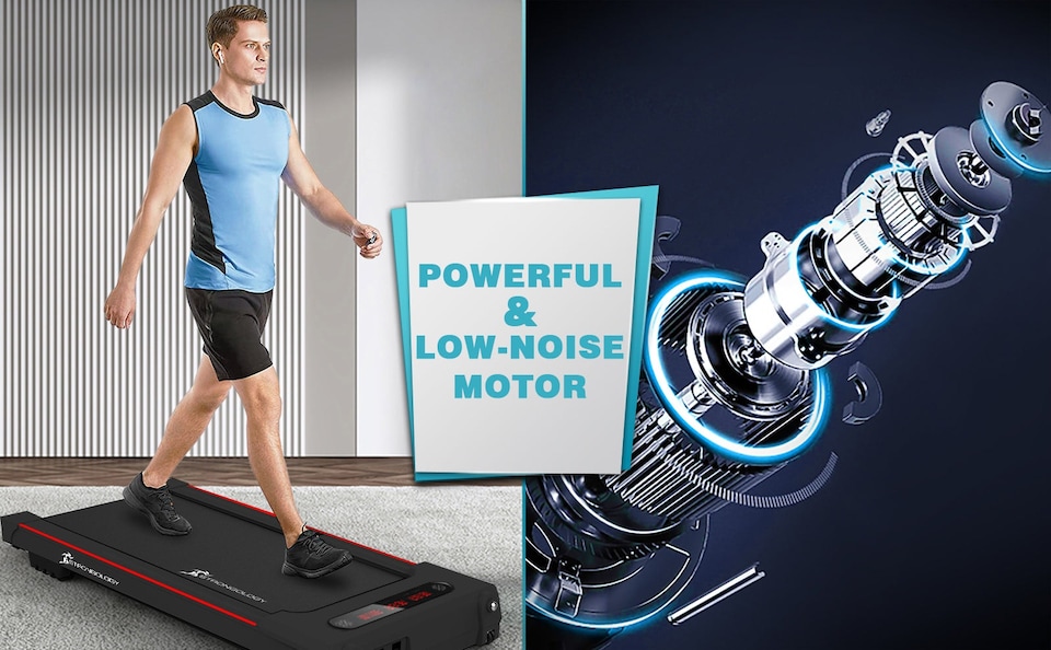 image 1 of Strongology MOTIONIC BLACK Home and Office Ultra Quiet Adjustable Speed 1-8km/h Slimline 2.5HP Bluetooth Treadmill with LED Display - Fully Assembled