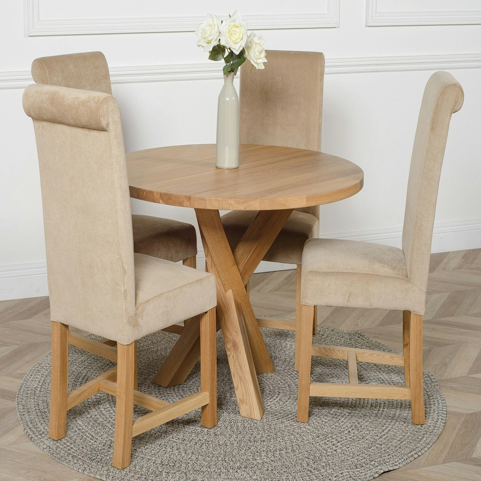 image 1 of Oregon Round Oak Dining Table with Washington Fabric Chairs Brown