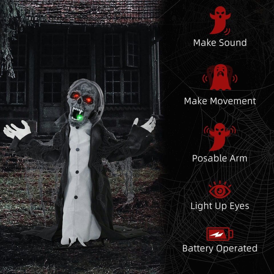 image 1 of HOMCOM Voice Activated Halloween Animatronics Skeleton, Battery Operated