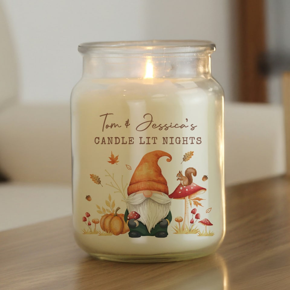 image 1 of Personalised Autumn Gonk Large Candle Jar White