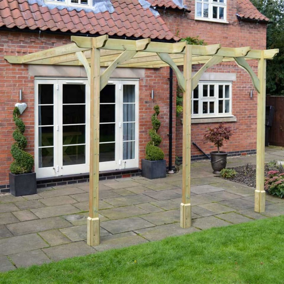 image 1 of Wall Mounted Premium Pergola 3 Posts - Wood - L240 x W540 x H270 cm - Light Green