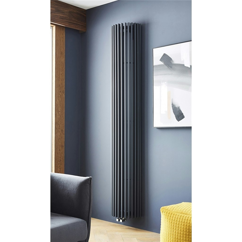2m Window Radiator 2000mm (H) x 351mm (W) - Curved Vertical Anthracite Radiator - (2m x 0 ...