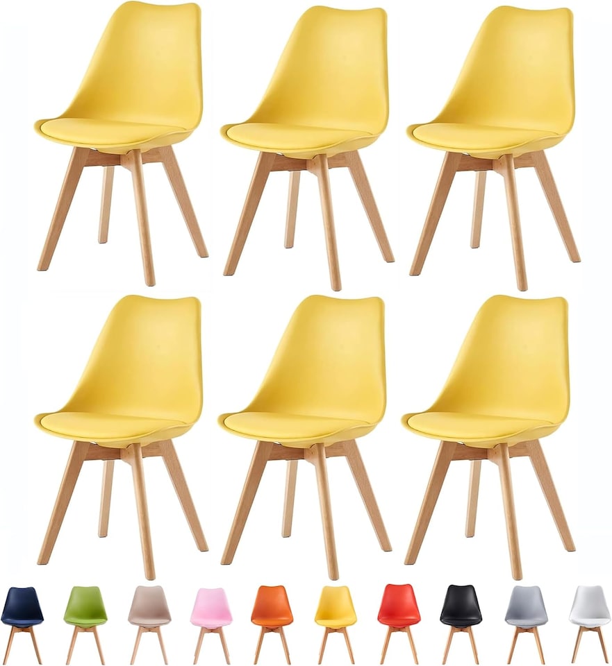 image 1 of MCC Direct Set of 6 Plastic Dining Chairs with Wooden Legs Kitchen Chairs Eva