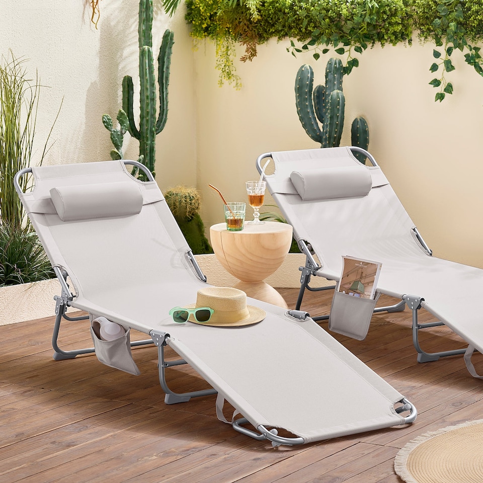 image 1 of SoBuy OGS35-MIX2,Set of 2 Sun Lounger Reclining Folding Chairs For Outdoor Garden