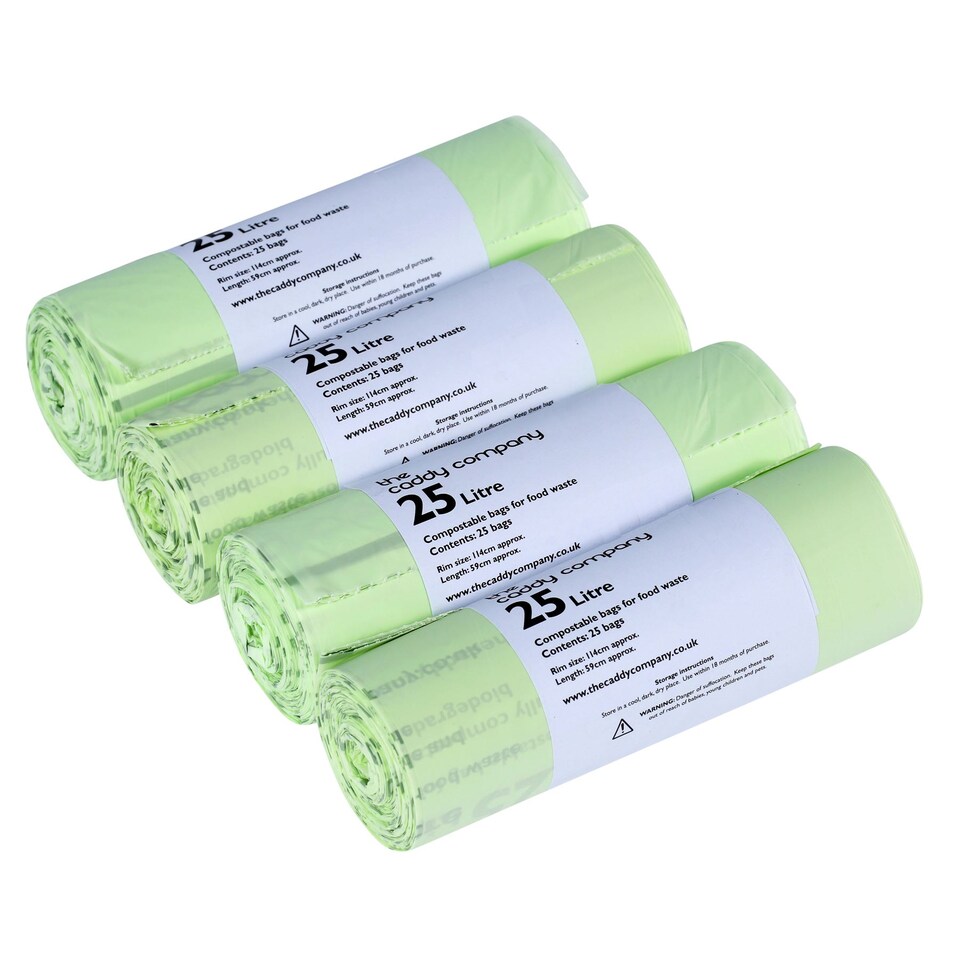 image 1 of The Caddy Company 25 Litre Compostable Food Waste Bin Bags - 4 Rolls