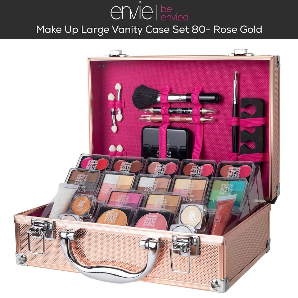 image 1 of Dawn Till Dusk Make Up Large Storage Vanity Case Set 80pc - Rose Gold