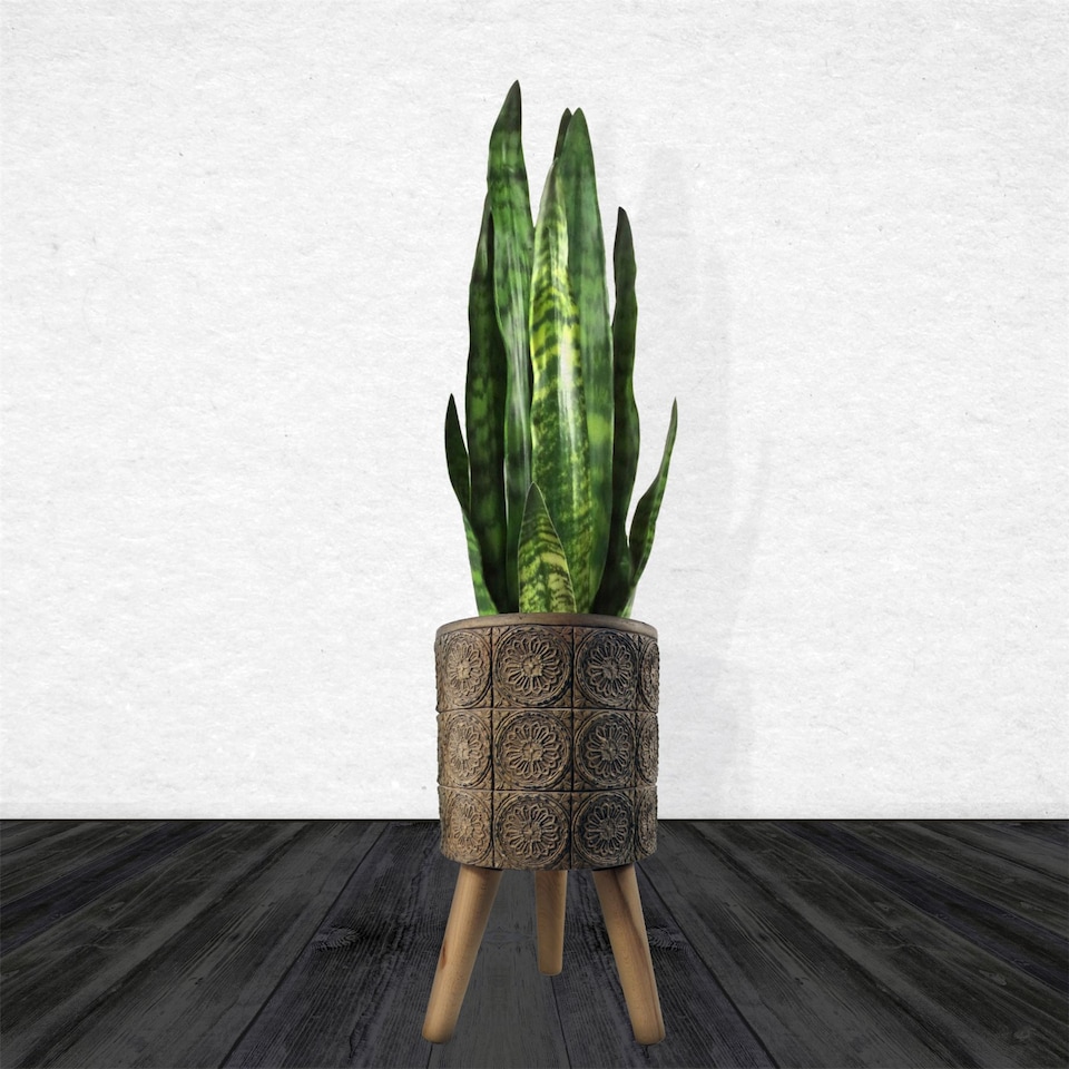 image 1 of Flowers Composite Planter with Stand | Brown