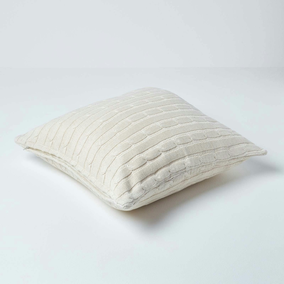 image 1 of Homescapes Cotton Cable Knit Natural Cushion Cover - 45 x 45 cm | Cream | Natural | 45 x 45 cm