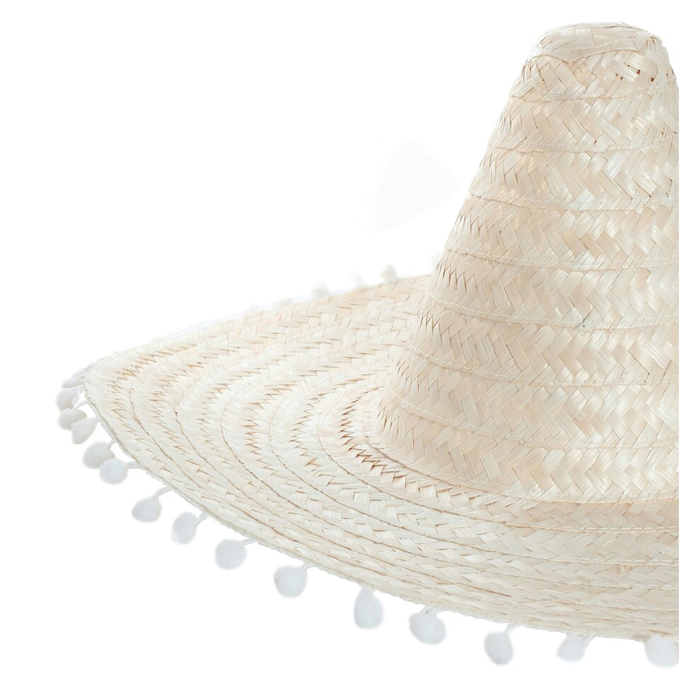 image 1 of Orange Mexican Sombrero – Fancy Dress Hat with Pom-Pom Trim N/A | 1