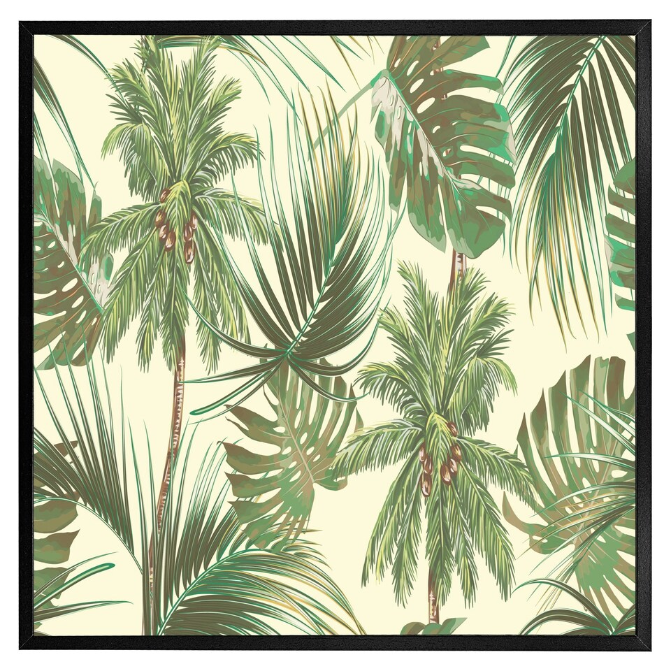 image 1 of Tropical leaves on yellow (Picture Frame) White | XS