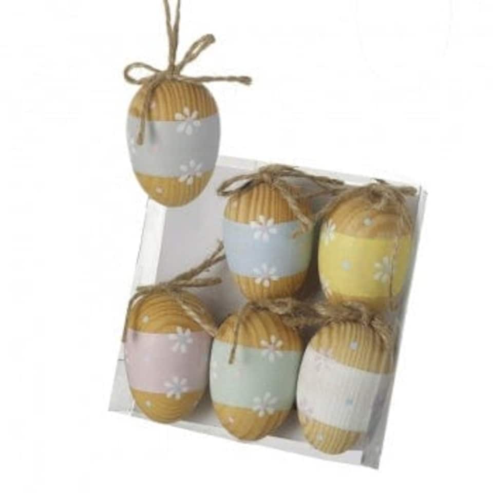 Heaven Sends set of 6 wooden pastel floral Easter egg decorations
