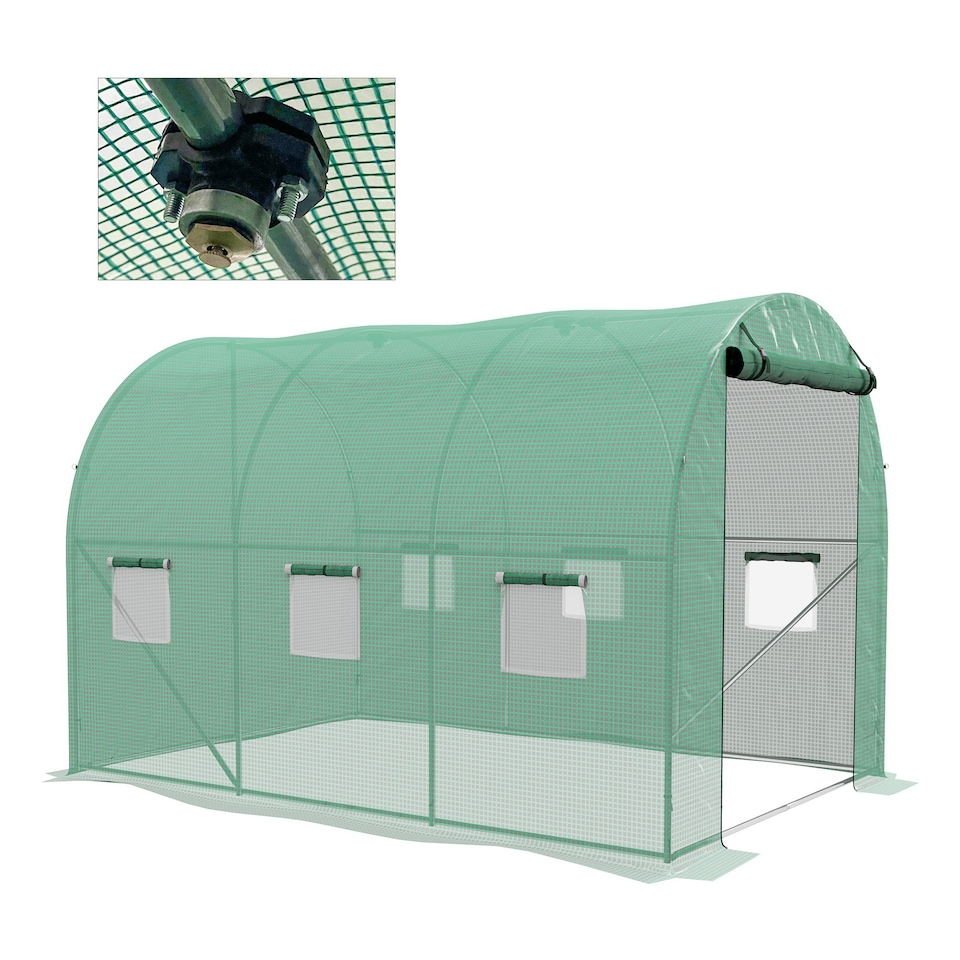 image 1 of Outsunny Polytunnel Green House with Sprinkler System, Wide Door, 4 x 3(m)