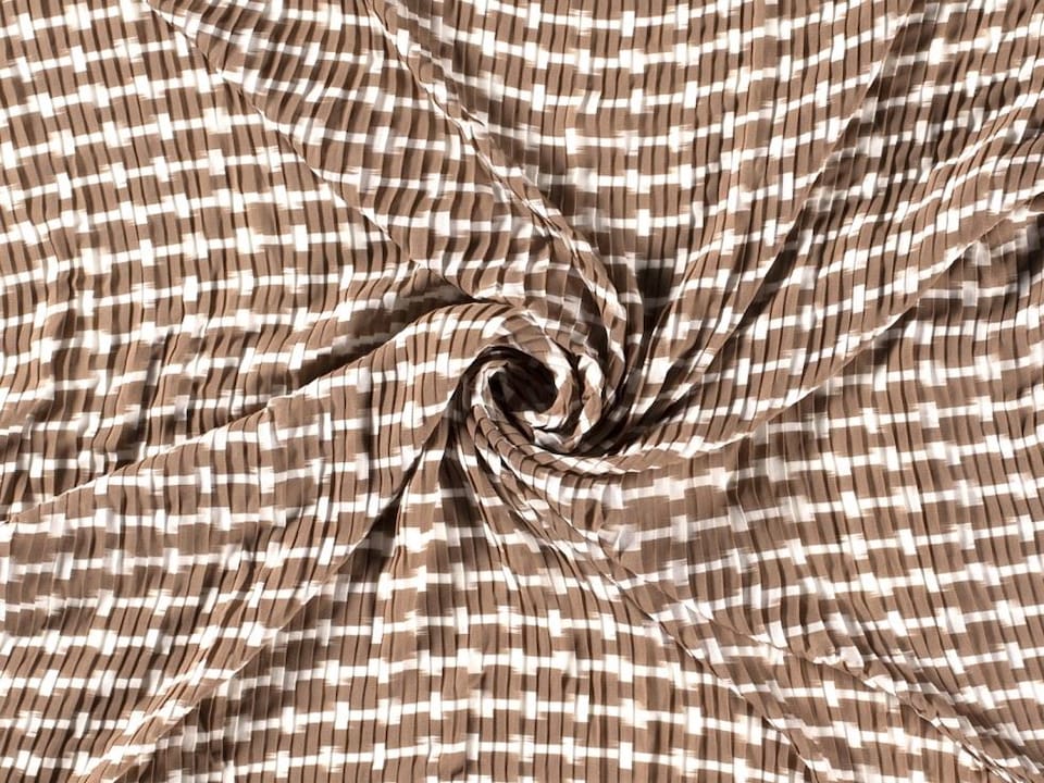 Beige Pleated Chiffon Plisse Fabric for Dressmaking, 140cm / 55" Wide - per metre