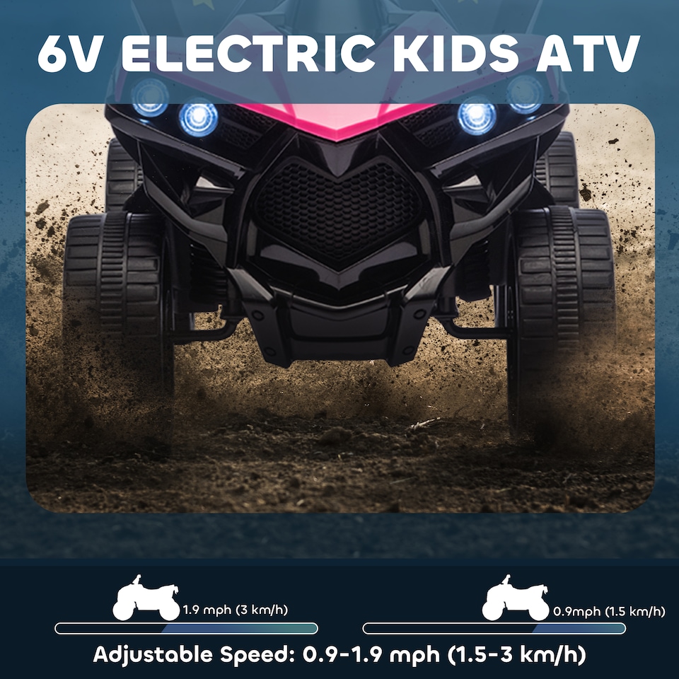 image 1 of AIYAPLAY 6V Electric Ride on Car, Kids ATV 4 Wheeler with Music and LED Headlights, Indoor Outdoor Toy Car for Ages 3-8 Years Boys and Girls | Pink