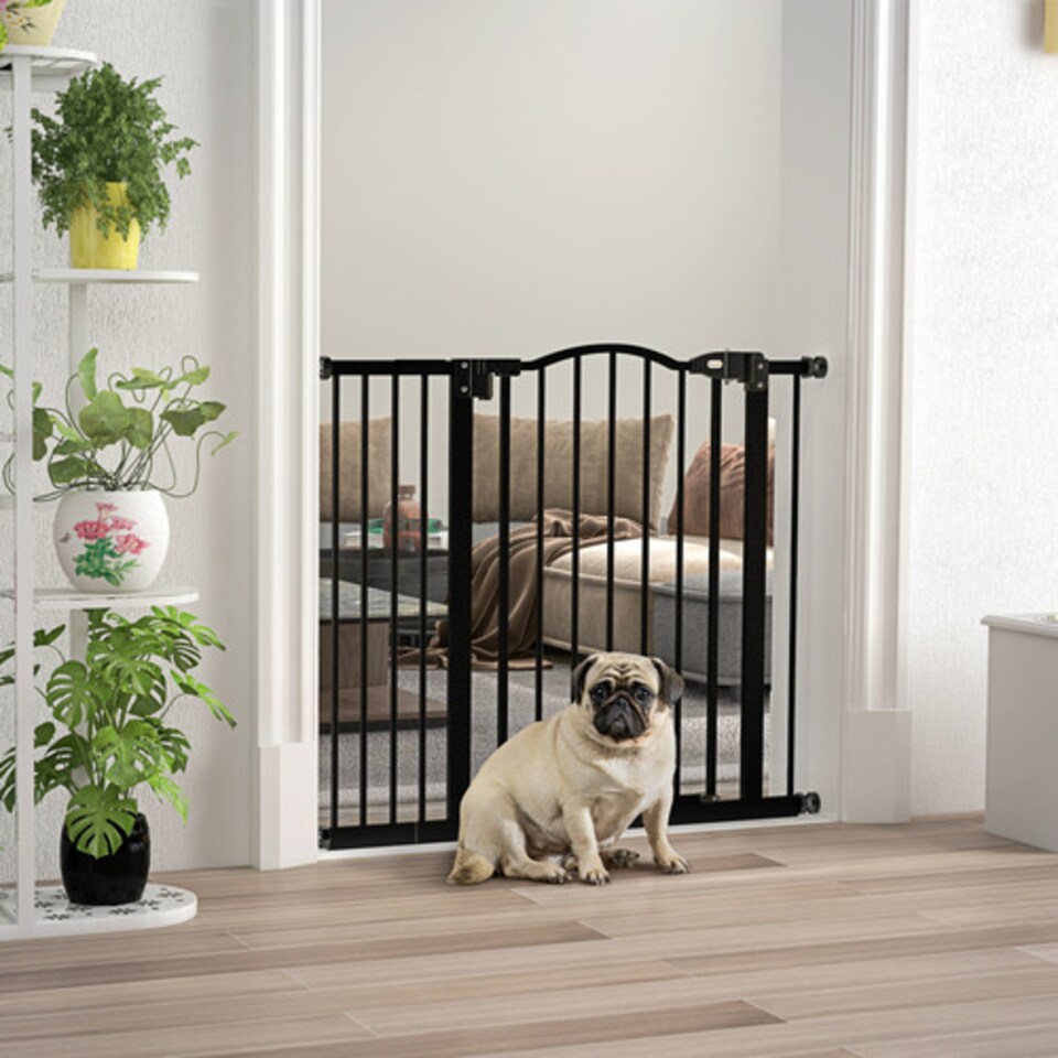 image 1 of PawHut Adjustable Metal Pet Gate with Auto Close 74 to 94 cm Black