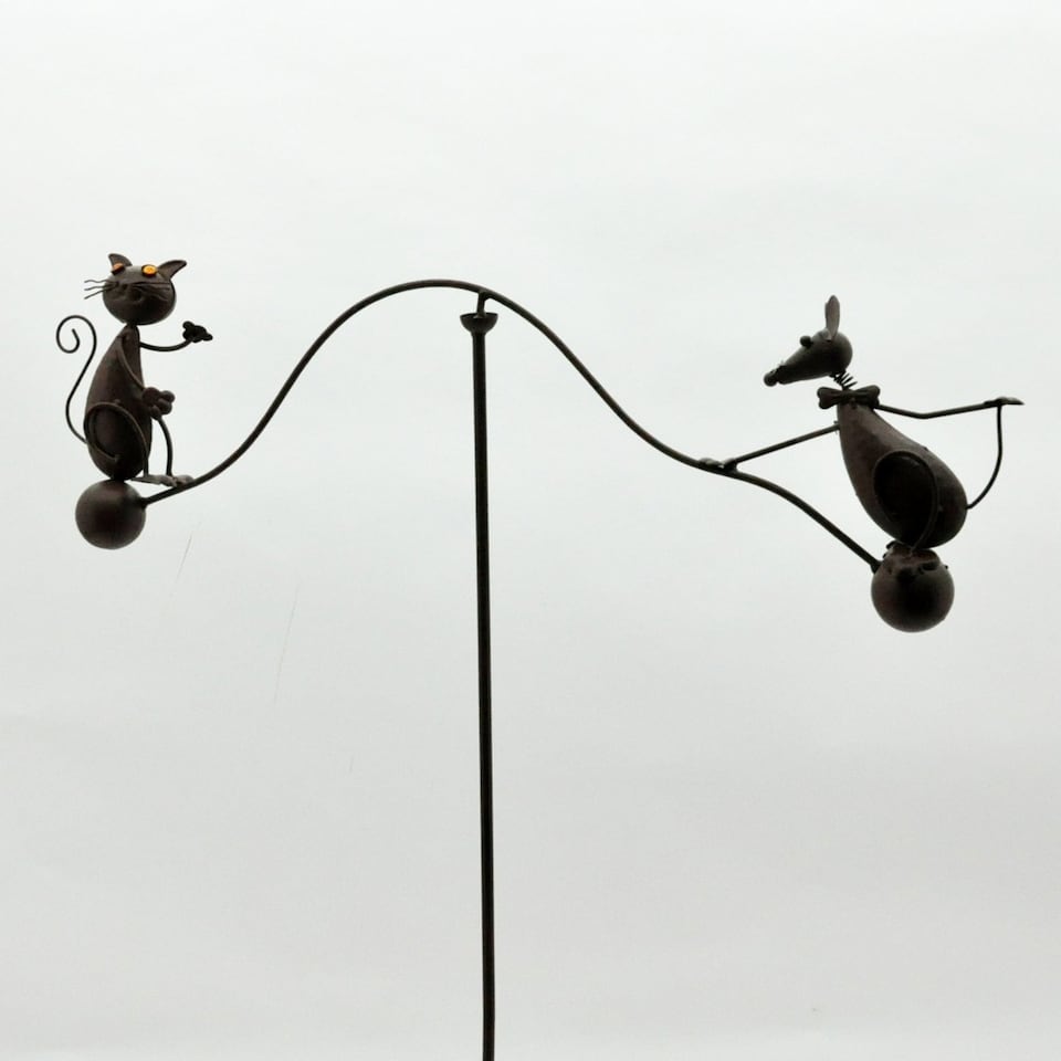image 1 of 51" Cat and Mouse Garden Weathervanes Spinner - Metal - L80 x W80 x H130 cm