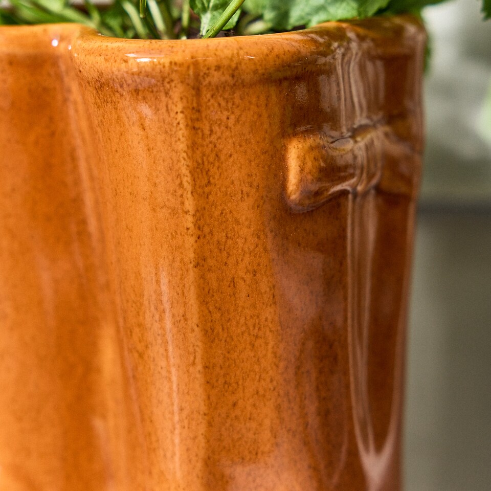 image 1 of Set of 2 Small and Large Orange  Wellington Boots Ceramic Indoor Outdoor Flower Pot Garden Planter | Orange | Orange