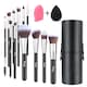 image 1 of Living and Home 12 Pcs Makeup Brush Set with Sponge & Brush Cleaner | Black