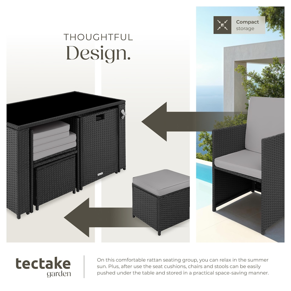 image 1 of Garden Table and Chairs Palermo - up to 4 people, chairs, stools and table, weather and UV-resistant | Black | black/grey | 202 x 130,50 x 92,50 cm | 1