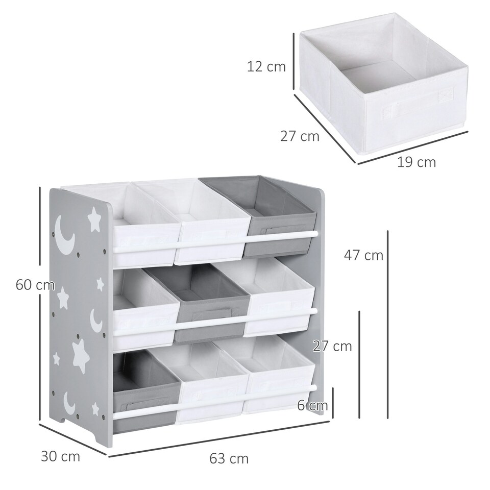 image 1 of ZONEKIZ Storage Unit w/ 9 Removable Storage Baskets for Nursery Playroom - Grey Grey