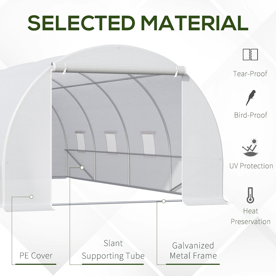 image 1 of Outsunny 6 x 3 x 2 m Polytunnel Greenhouse w/ Zippered Door and 8 Windows