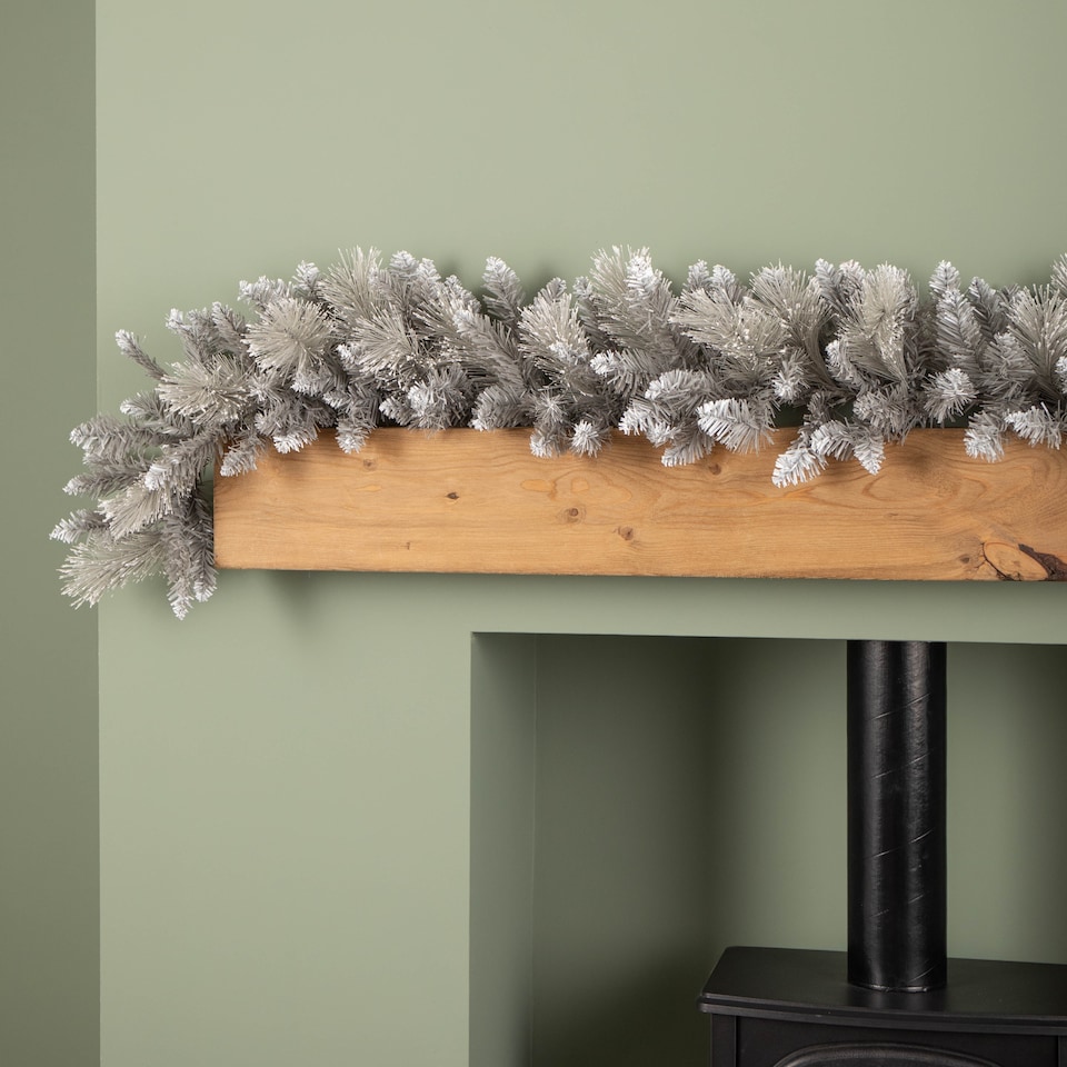 image 1 of 6ft (1.8m) Premier Lightly Flocked Grey Fir Christmas Garland with Mixed Tips