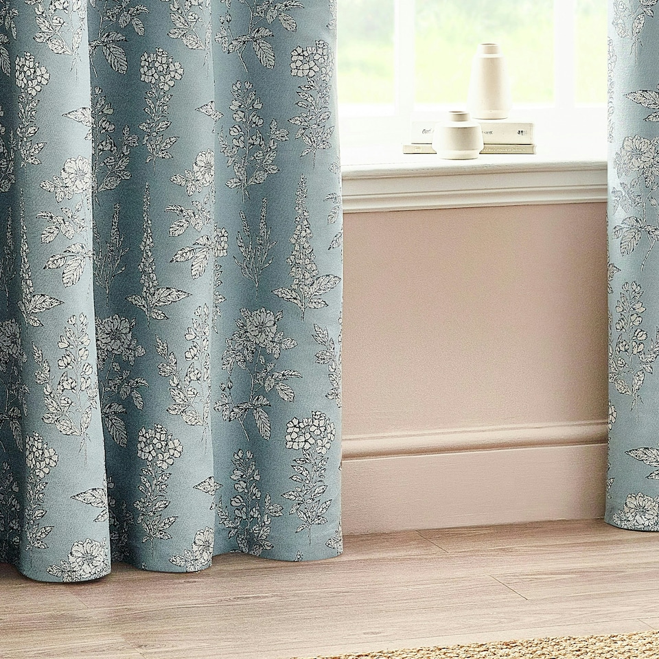 image 1 of Wylder Floral Jacquard Blue Eyelet Curtains (W)229cm x (D)137cm | Multi