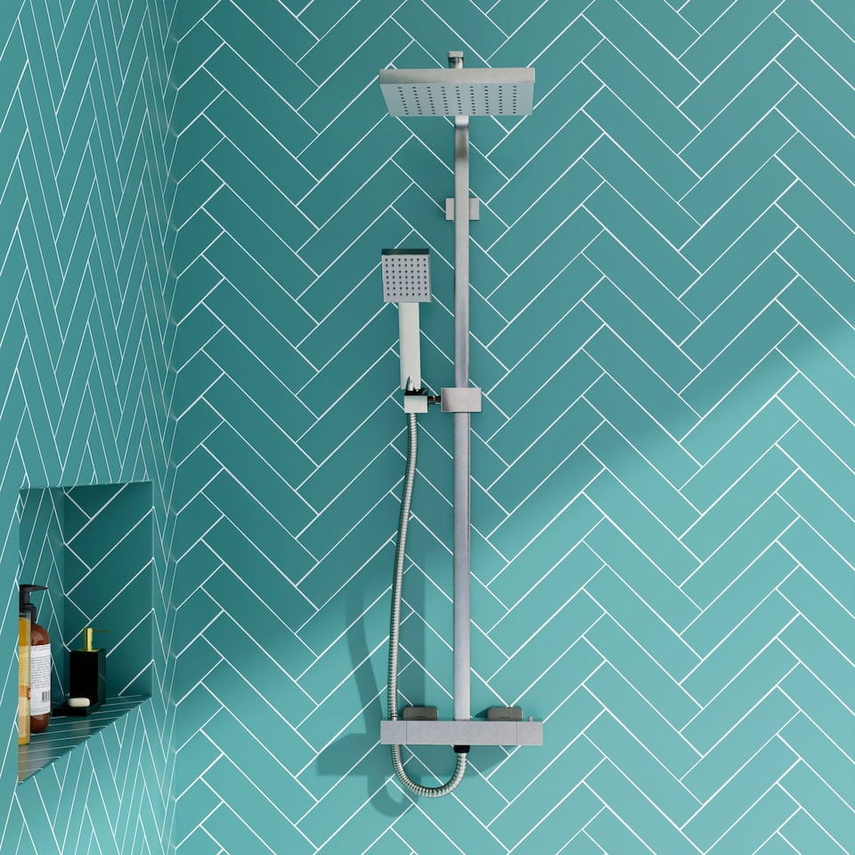 image 1 of Thermostatic Shower Kit Fixed HeadAdjustable Handset Brushed Pewter | Silver | Brushed Pewter | 1