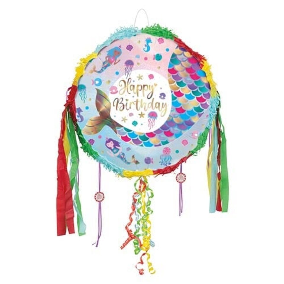 Happy Birthday Iridescent Shimmering Mermaid Pull String Pinata