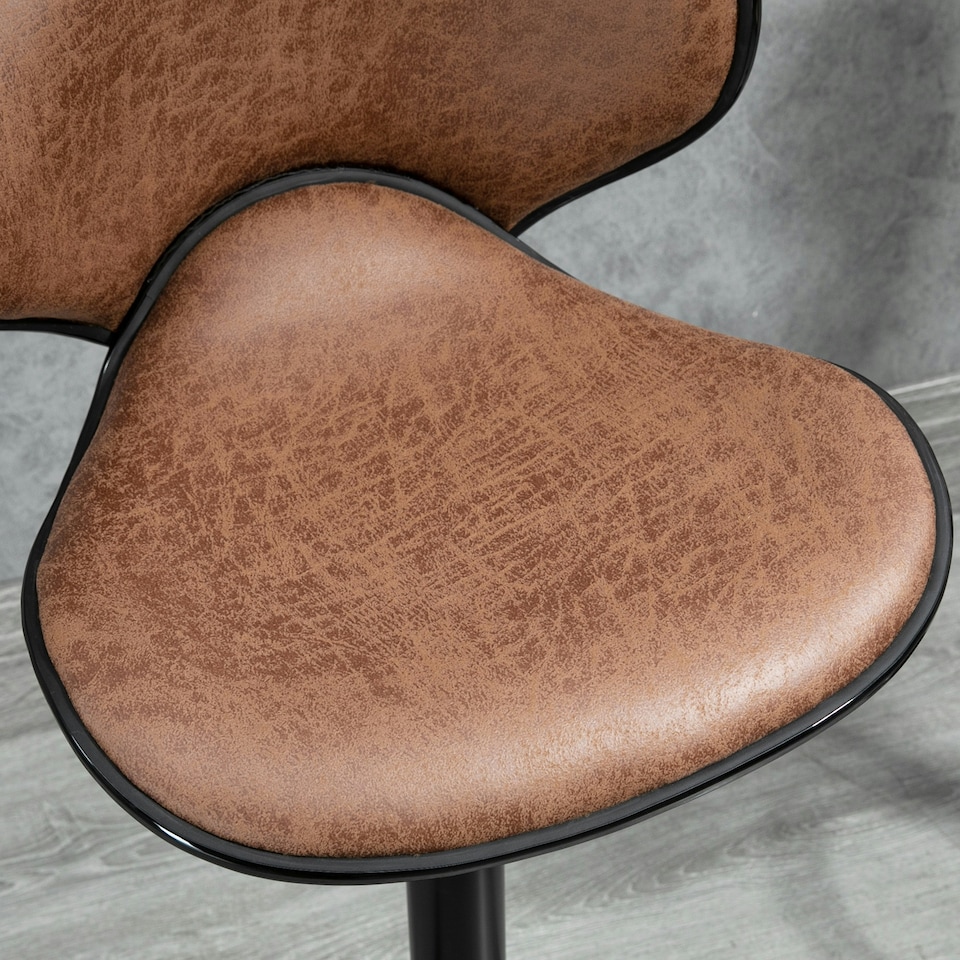 image 1 of HOMCOM Bar Stool Set of 2 Microfiber Cloth Adjustable Armless Chairs Brown