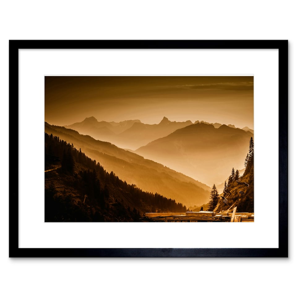 image 1 of Arlberg Pass Austria Misty Mountain Landscape Photograph 9x7" Black Framed Wall Art Print