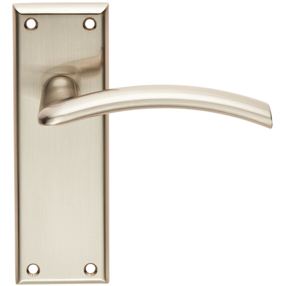 Loops PAIR Arched Lever on Latch Backplate Door Handle 150 x 50mm Satin Nickel in Metallics