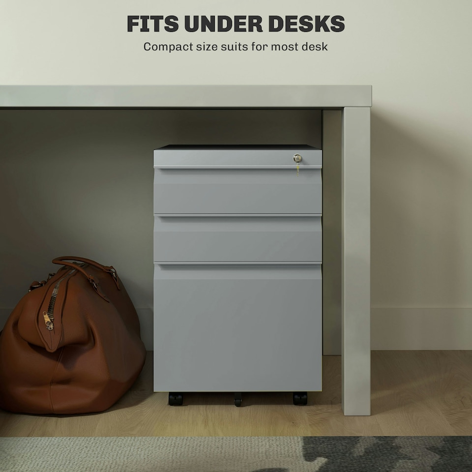 image 1 of Vinsetto 3 Drawer File Cabinet, Lockable Metal Filling Cabinet, Grey