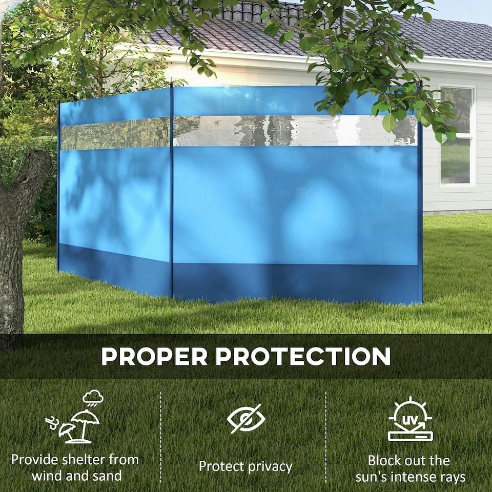 image 1 of Outsunny Camping Windbreaks with Clear Windows and Carry Bag, 440 x 140cm, Blue