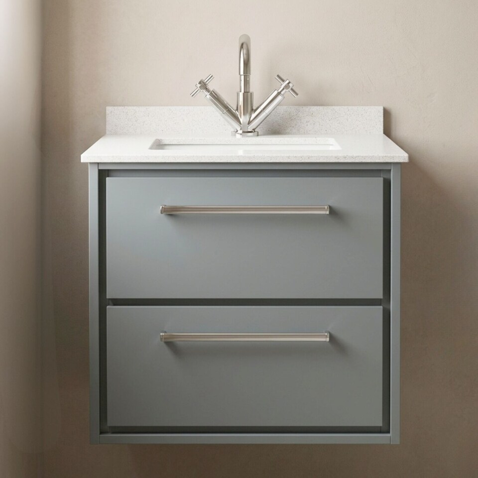 image 1 of Balterley Rectangular Bathroom Wall Hung 2 Drawer Vanity with Marble Worktop Wash Basin | Grey | Monument Grey | 617 x 620 x 470mm