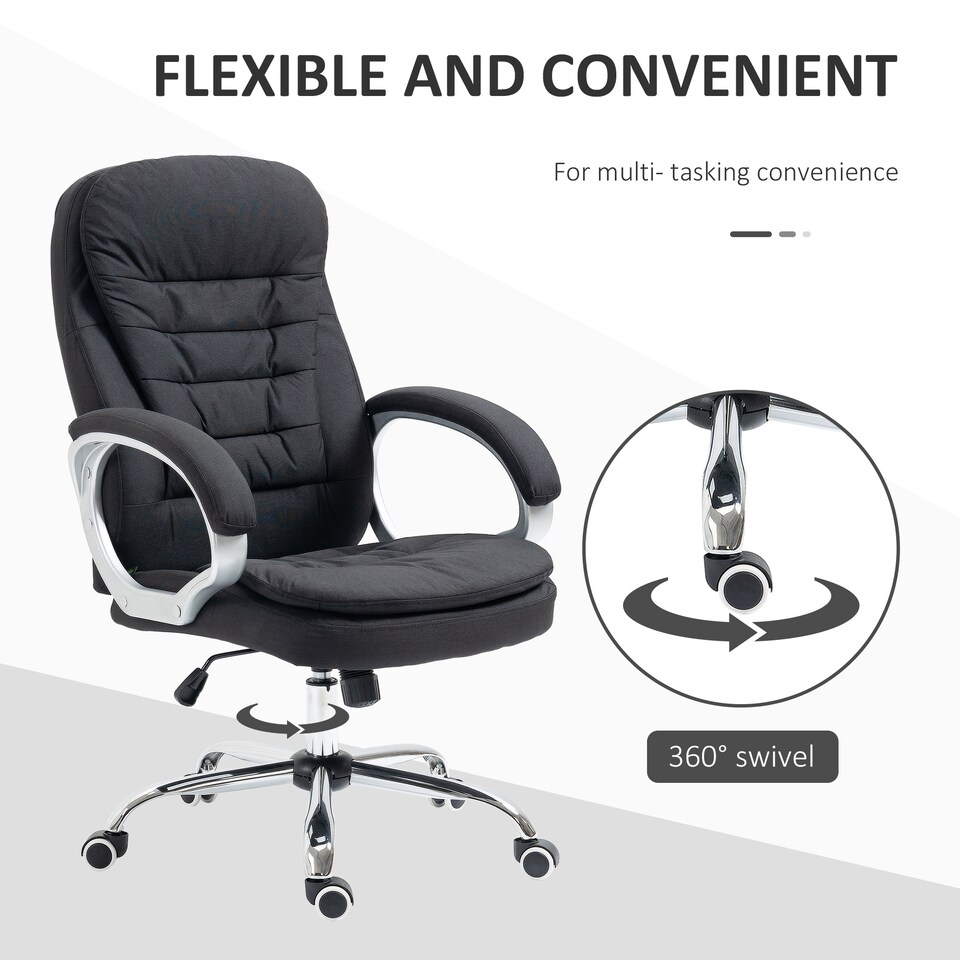 image 1 of HOMCOM Office Chair Computer Chair Executive Office Chair with Height Adjustable, Comfortable Desk Chair for Home Office Fabric Black