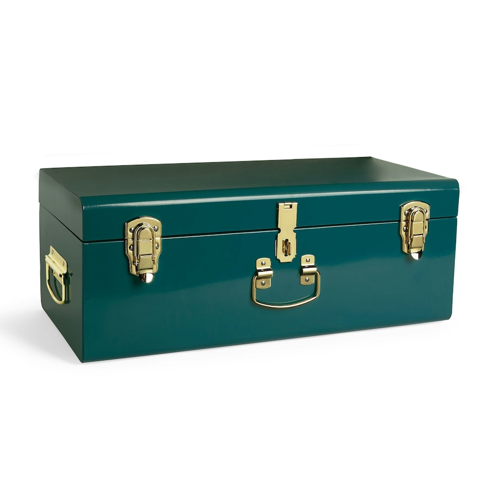 image 1 of BTFY Teal Stainless Steel Storage Trunk with Gold Hardware