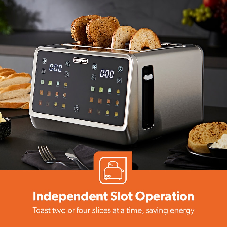 image 1 of GEEPAS 5-in-1 4 Slice Digital Toaster Wide Slots LED Display 1770W, Silver