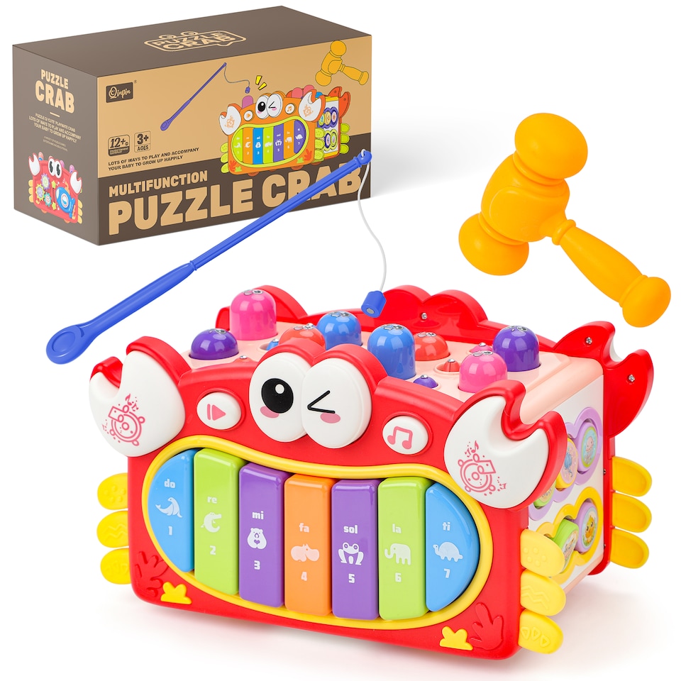 image 1 of Crab Baby Activity Cube with Music, Lights, Shape Sorter & Educational Games – Interactive Learning Toy for Toddlers 12+ Months